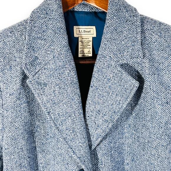LL Bean Herringbone Tweed Blazer Wool Silk Blue Lined 3 Button Jacket Small - Picture 5 of 13